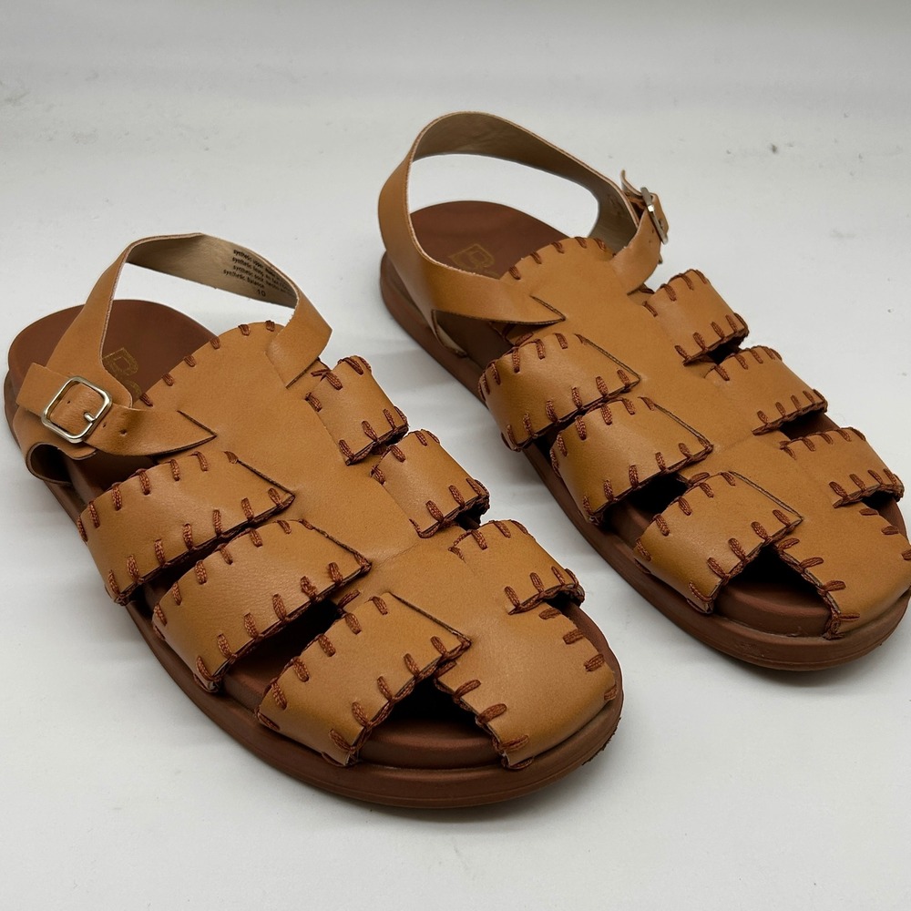 BC Footwear by Seychelles Tan Whipstitch Fisherman Sandals Womens 10 Vegan Flat - Picture 5 of 10